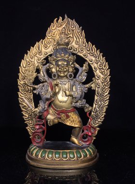 玛哈嘎拉黑财神黄铜鎏金秽迹金刚家居佛堂供佛用品装饰品复古摆件