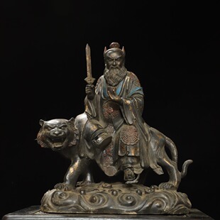 骑虎张天师神佛像摆件带天眼供奉纯铜张道陵天师镇宅家用客厅店铺