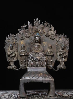 纯铜佛像仿古收藏铜器北魏佛背光佛家居佛堂供奉供佛装饰工艺摆件