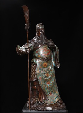 古董文玩纯铜胎掐丝珐琅景泰蓝提刀站关公武财神像关二爷摆件大号