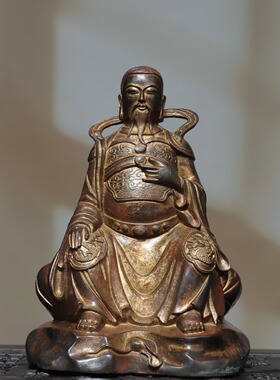真武大帝佛像黄铜泥金仿古铜器玄天上帝铜像家居佛堂供奉装饰摆件
