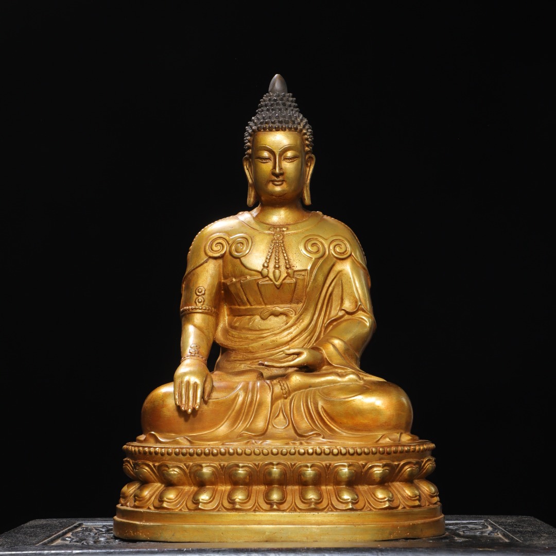 释迦牟尼佛像摆件纯铜鎏金藏传密宗装饰家居用佛堂供奉护法工艺品