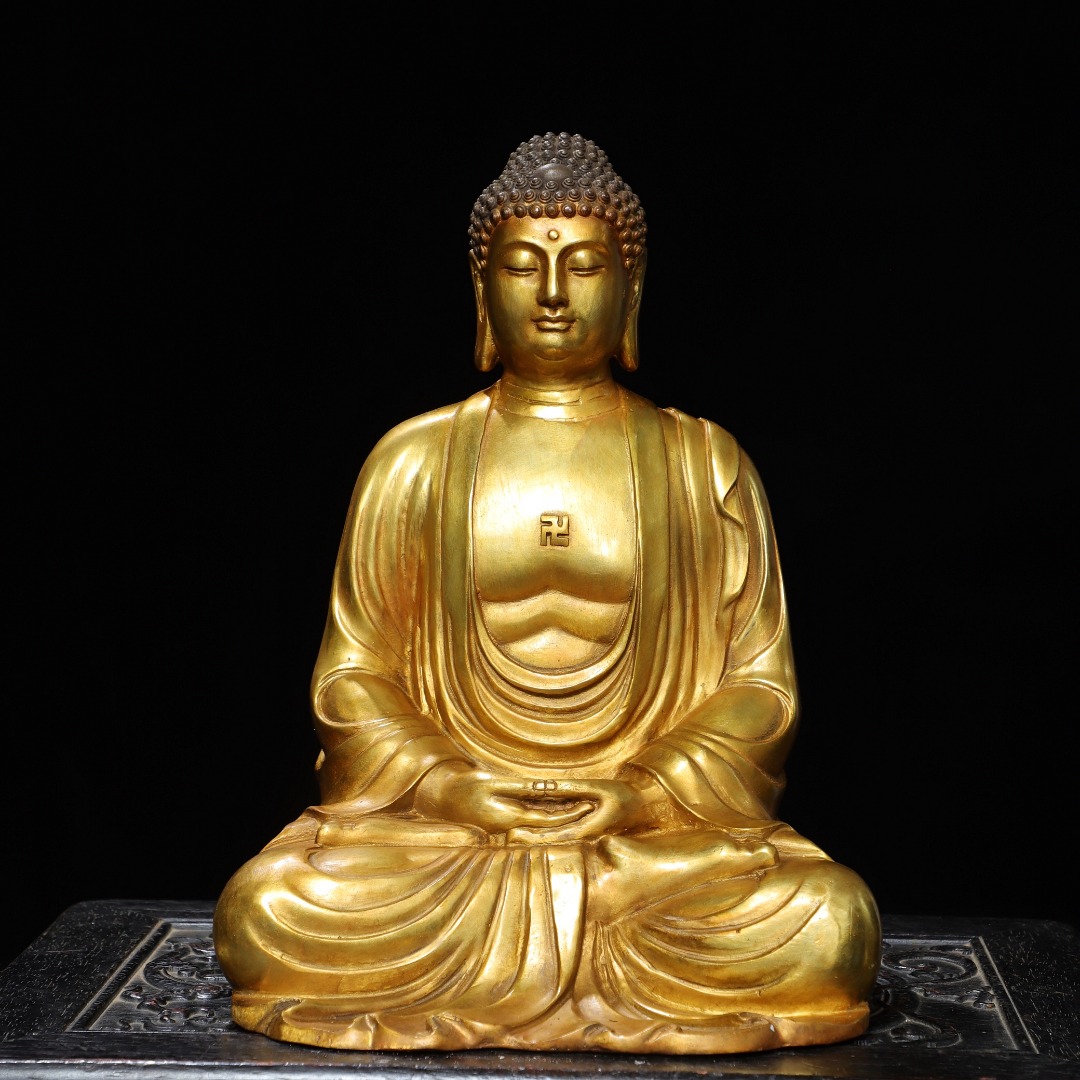 纯黄铜释迦牟尼佛像密宗摆件仿古铜器如来佛祖家居佛堂桌面装饰品