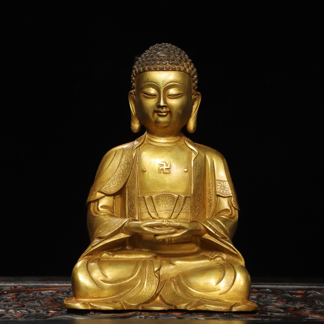 释迦牟尼佛像摆件纯铜鎏金藏传密宗装饰家居用佛堂供奉护法工艺品