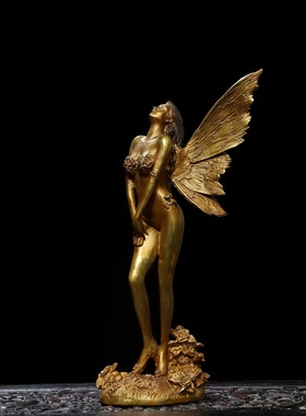 希腊神话爱神雕像翅膀天使创意纯铜人物情侣雕塑客厅桌面装饰摆件