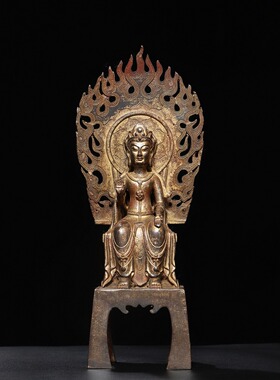释迦牟尼佛像黄铜拓金做旧北魏佛家居佛堂供佛桌面装饰品复古摆件