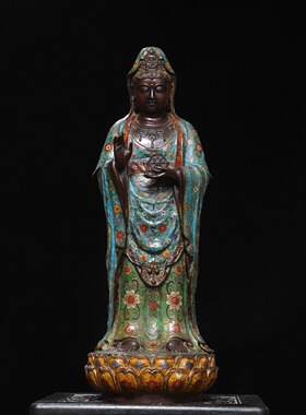 大号黄铜景泰蓝观音珐琅掐丝南海观世音菩萨客厅佛堂装饰复古摆件