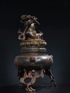 尼泊尔藏式护法仿古加厚大号纯铜能食金刚空行母金刚炉香薰炉摆件