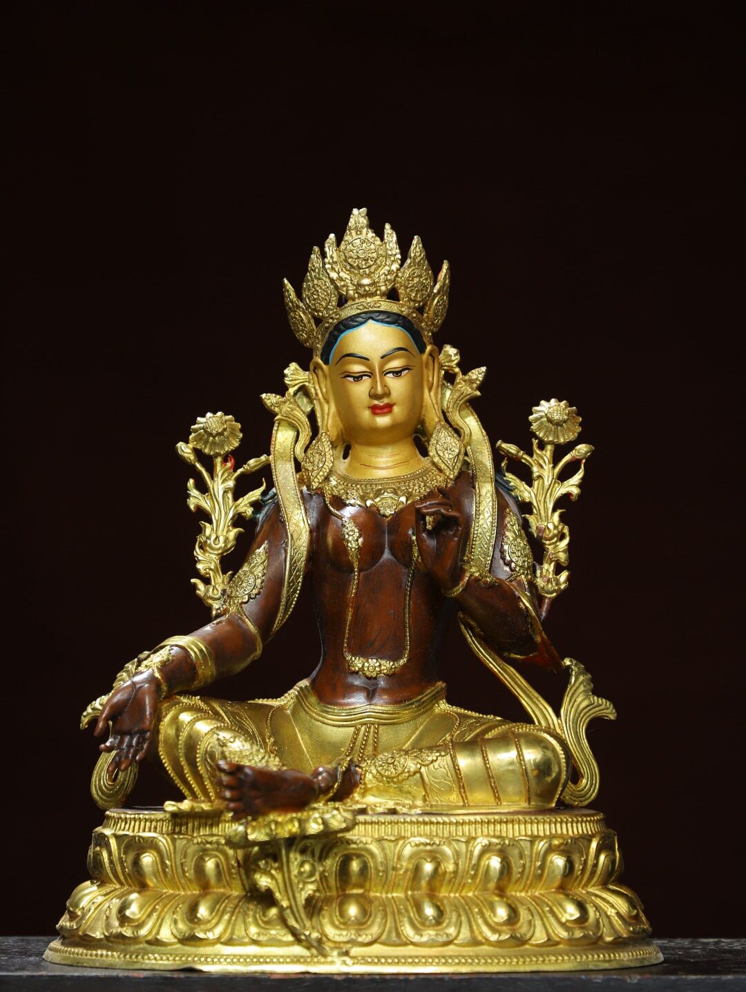 绿度母菩萨佛像纯铜鎏金藏传密宗家居佛堂供奉装饰工艺品桌面摆件
