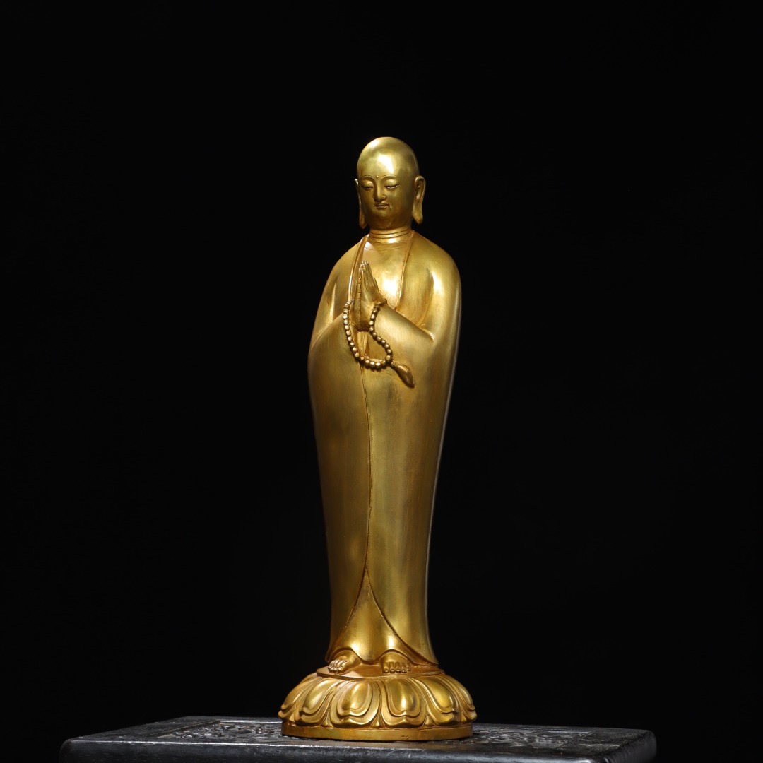 地藏王菩萨佛像悟道摆件纯铜鎏金仿古铜器家居佛堂供佛桌面装饰品