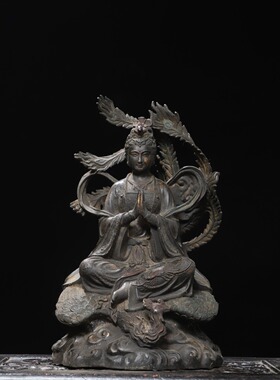 坐九天玄女圣母黄铜拓金复古神佛像家居用佛堂供奉桌面装饰品摆件