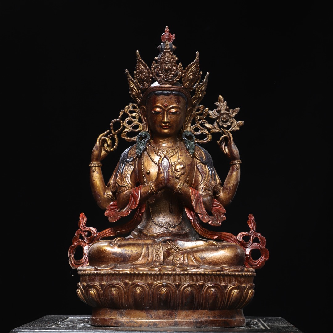 大号释迦族四臂观音菩萨佛像摆件藏传密宗佛堂家居供奉装饰品复古