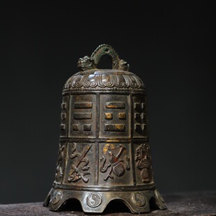 纯黄铜钟八仙法器寺庙撞钟超响铜铃铛大号撞钟复古铜铃铛八宝铜钟