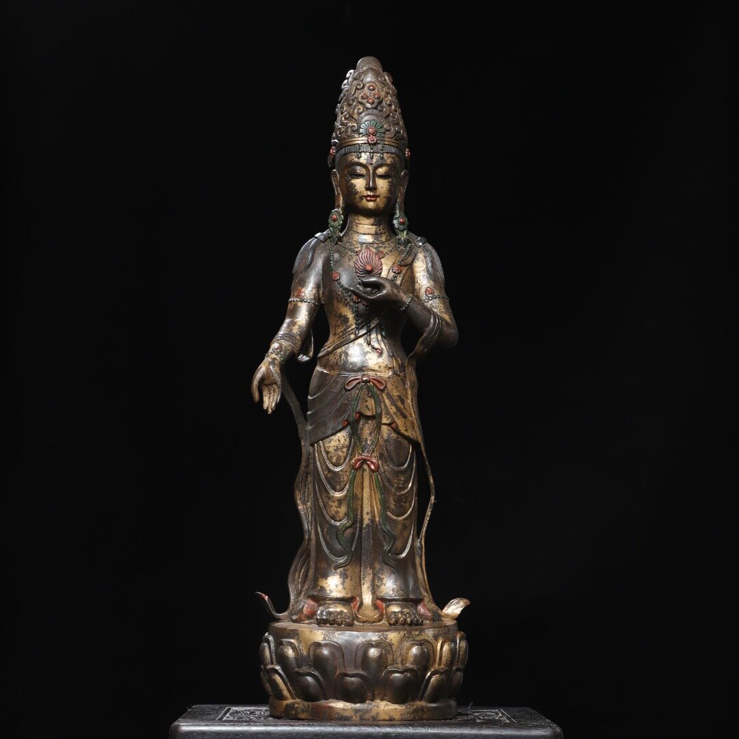 大号纯铜拓金站观音菩萨度母神佛像摆件藏传密宗家居寺庙供奉装饰
