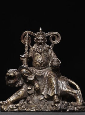 赵公明纯黄铜拓金复古铜器佛像武财神家居佛堂供奉装饰品桌面摆件