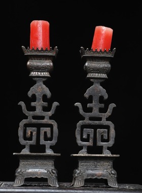 大号双喜蜡烛台纯铜复古婚庆用品传统洞房花烛中式寿字台供天摆件