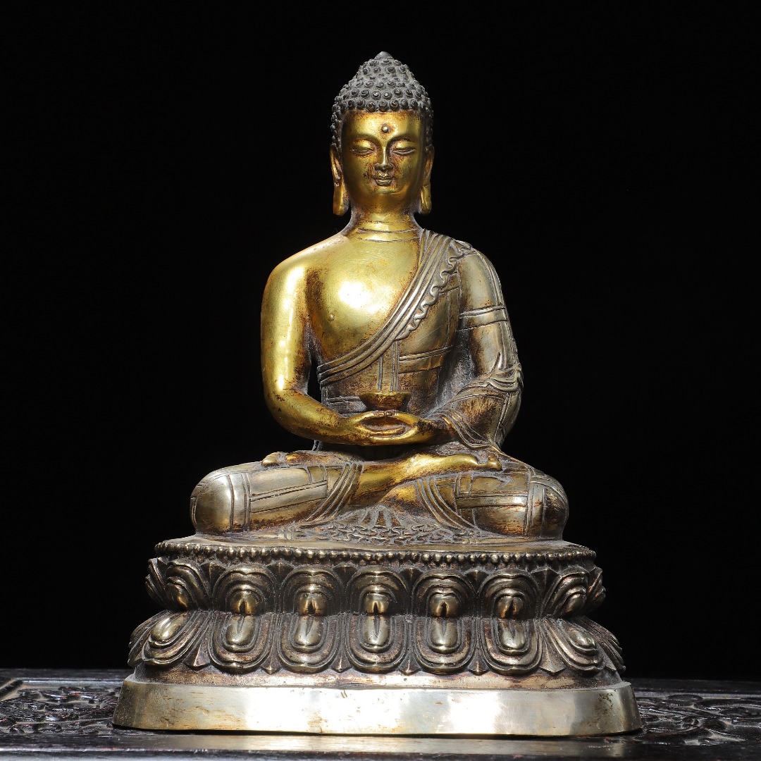 释迦牟尼白铜鎏银阿弥陀佛大日如来客厅佛堂供佛桌面装饰复古摆件