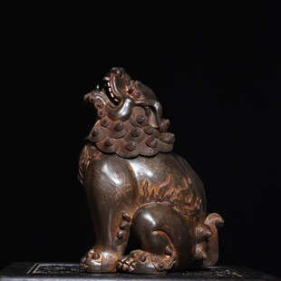 复古怀旧老铜器收藏瑞兽薰炉仿古做旧案头狮子盘香炉中式古典摆件