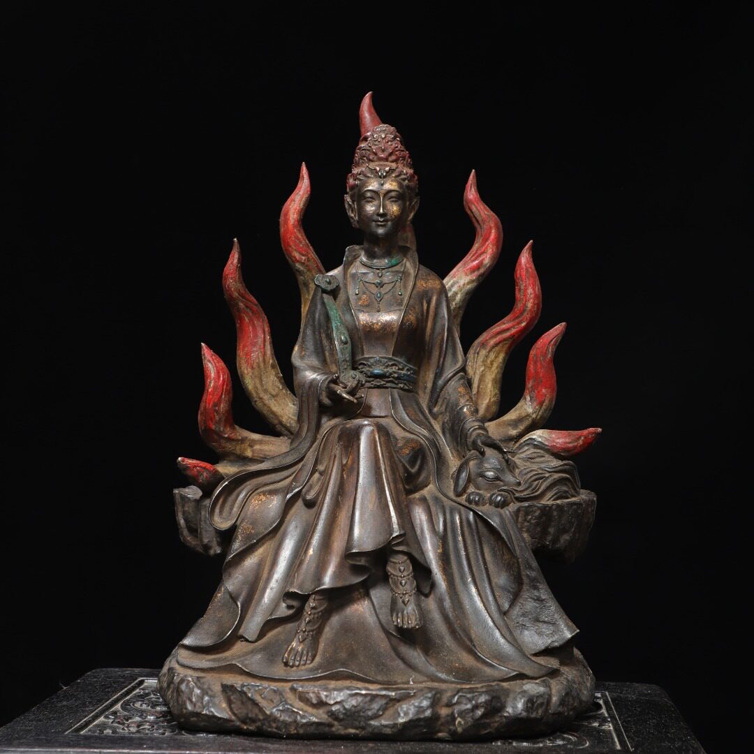 九尾狐神像纯铜复古家居佛堂供奉装饰品摆件藏传密宗纯铜佛像摆件