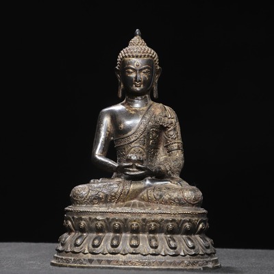 释迦牟尼像阿弥陀佛纯黄铜拓金佛家居佛堂供佛桌面装饰品复古摆件