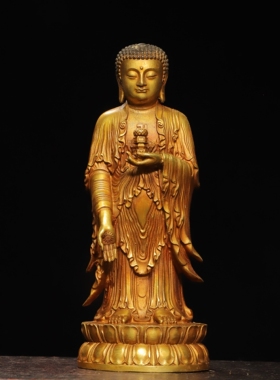 小阿弥陀佛掌中佛像摆件纯黄铜全鎏金家居佛堂供奉装饰桌面工艺品