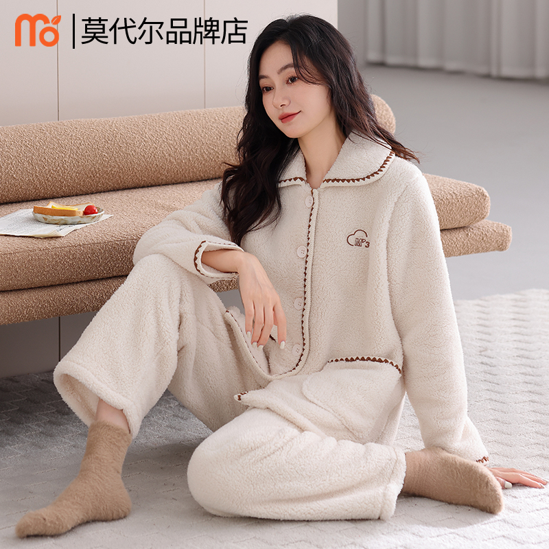 睡衣女冬季珊瑚绒加厚加绒秋冬款法兰绒高级感中年妈妈冬天家居服