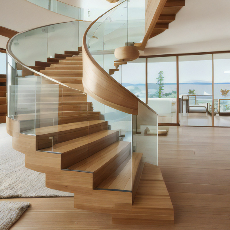 成都楼梯定制设计弧形楼梯旋转楼梯包安装玻璃扶手实木楼梯踏步