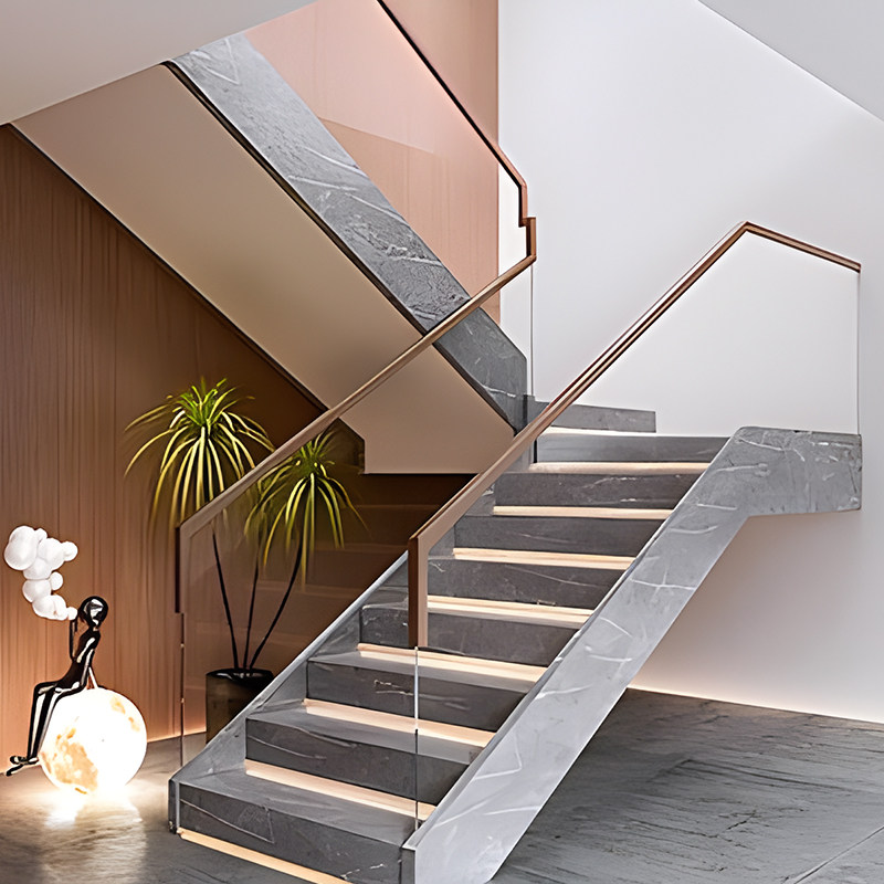 成都定制楼梯踏步天然大理石北欧现代石材耐磨梯步复式楼台阶安装