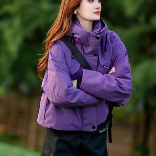 连帽冲锋衣防风短款 宽松加厚加棉派克棉服 夹棉外套女2025秋冬新款