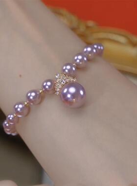 温柔强光紫色镶钻珍珠手链女轻奢小众设计感手串2026新款爆款手饰