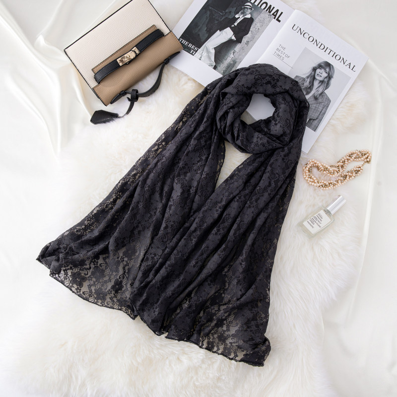 洋气百搭气质女丝巾复古深灰色小玫瑰围巾镂空蕾丝纱巾外搭长披肩,服饰配件/皮带/帽子/围巾,围巾/丝巾/披肩,淘宝优惠券,粉丝福利购,淘宝优惠卷