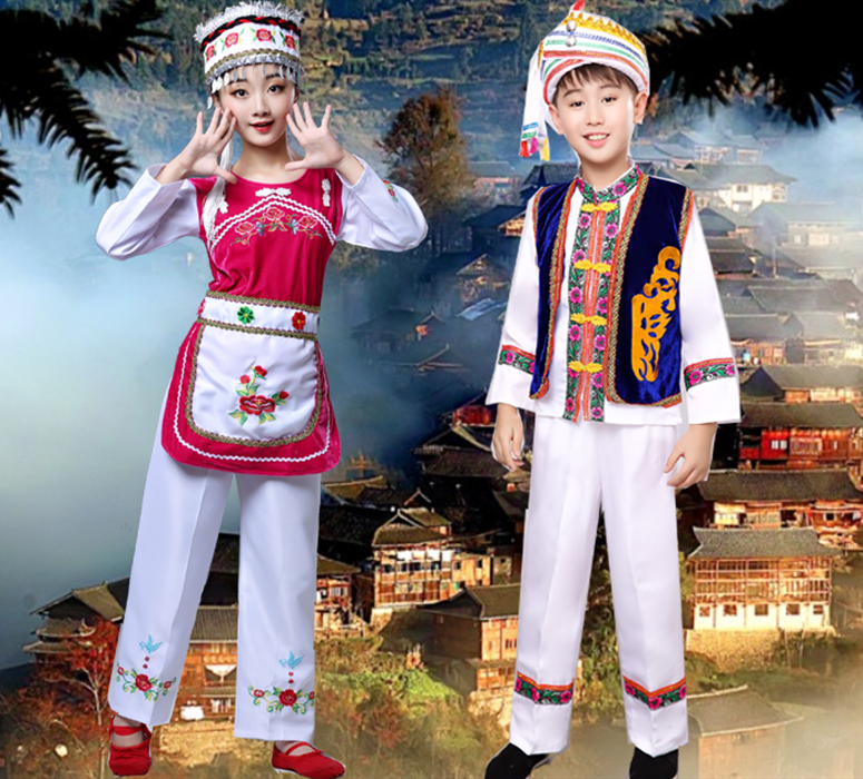 大理白族服装新款民族儿童演出服云南大理绣花民族风少数民族服装