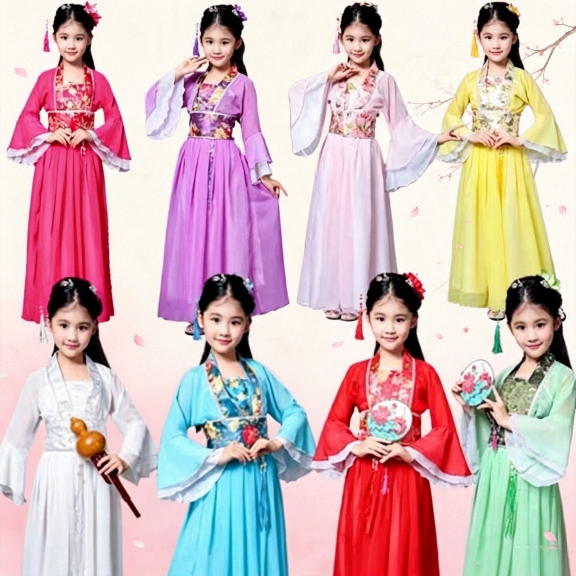 儿童古装汉服 女童民族风舞蹈演出服装 大童中国风仙女裙小孩衣