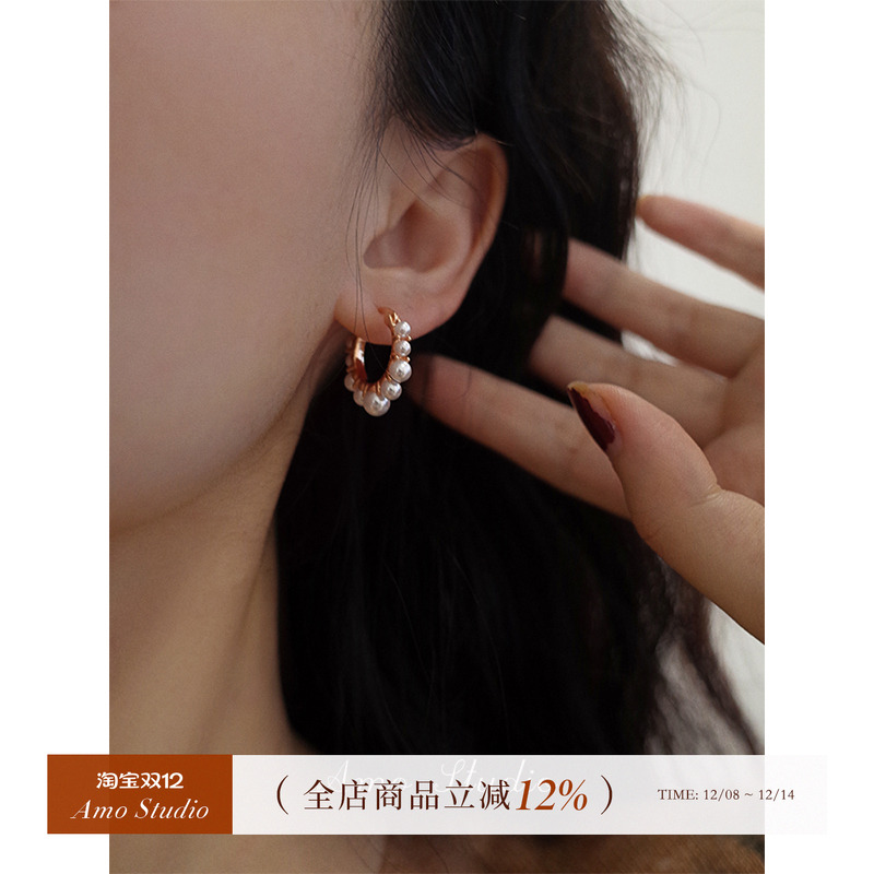 AMO人造珍珠圆圈耳环女温柔气质