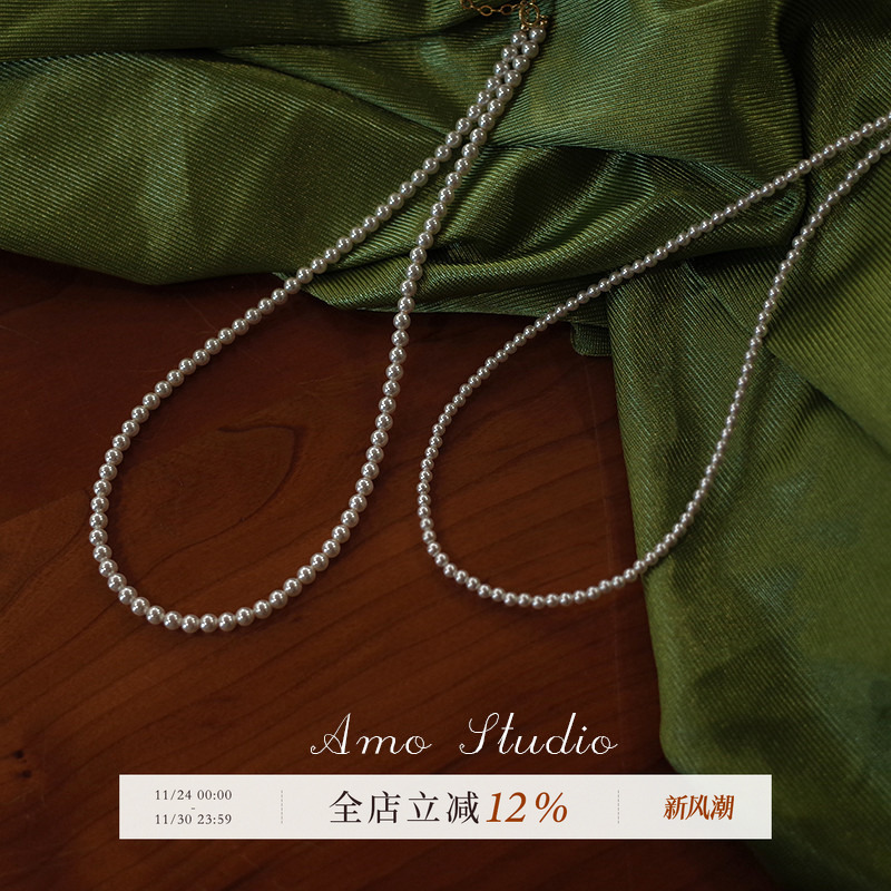 AMO人造小珍珠项链女细fever同款