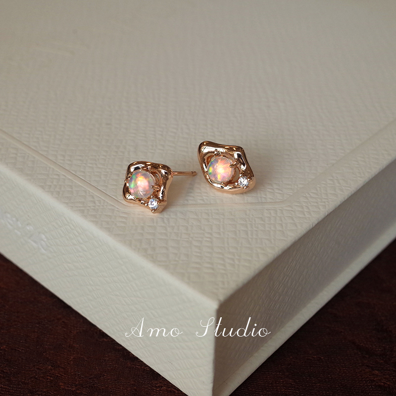 AMO不对称合成欧泊耳钉法式气质