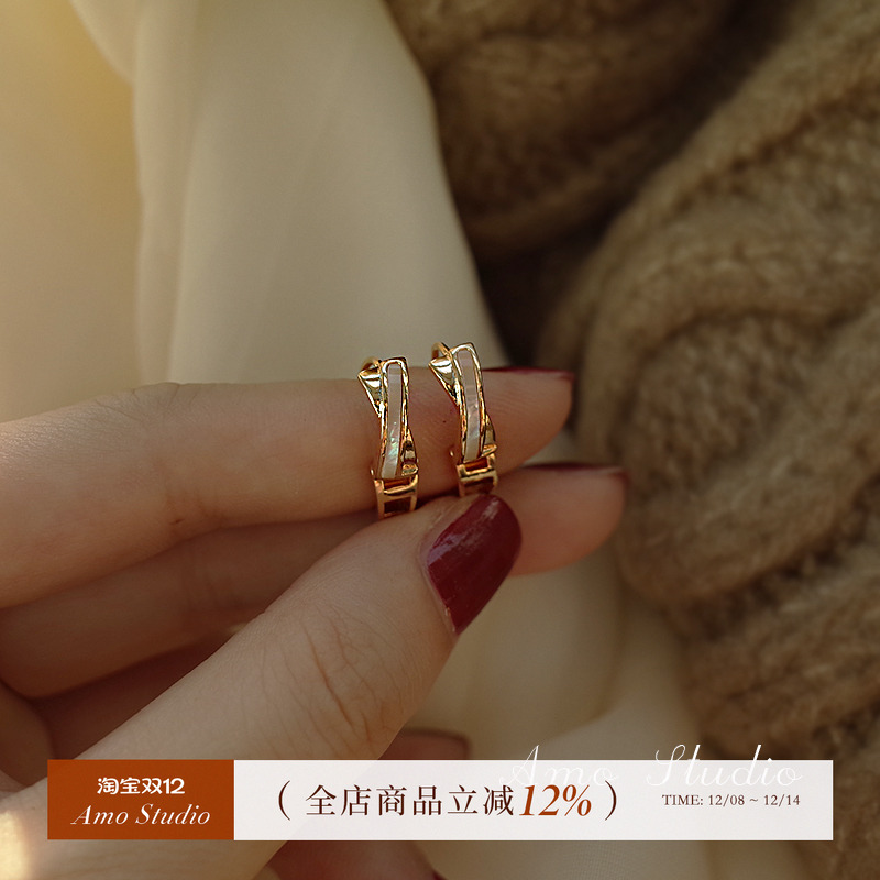 amo贝壳交叉耳饰女小众设计