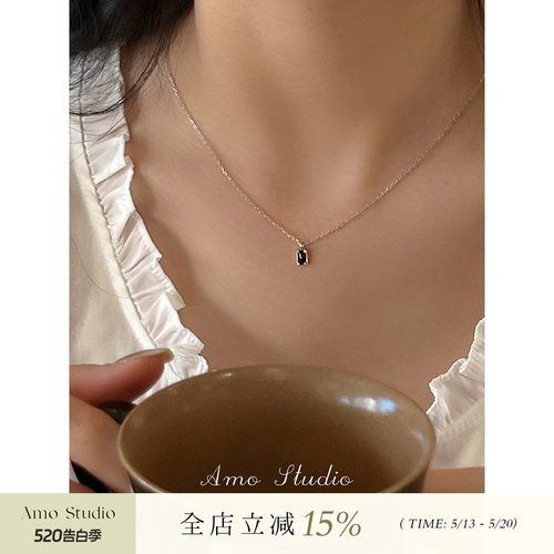 AMO黑玛瑙项链女纯银迷你简约