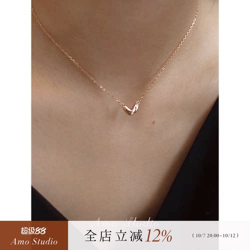 AMO镶钻爱心项链女纯银简约甜美