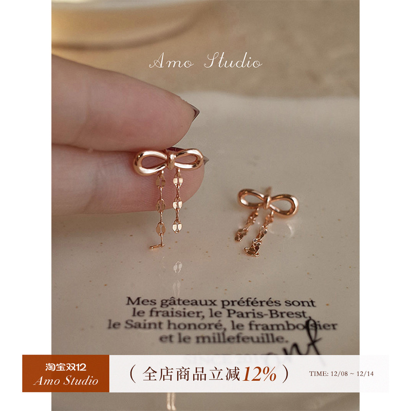 AMO蝴蝶结流苏耳环女温柔气质