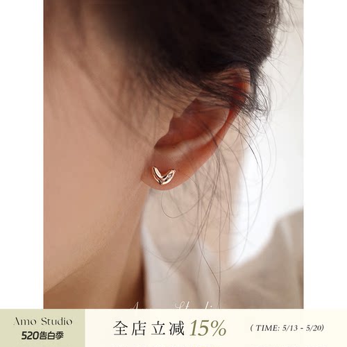 AMO镶钻爱心耳环女银针气质甜美