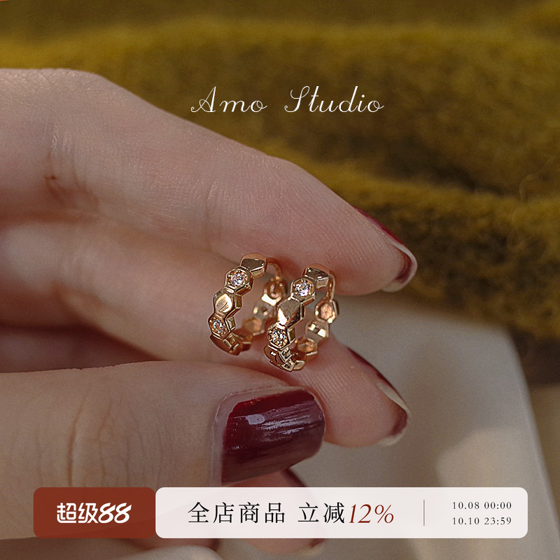蜂巢耳圈高级感蜂巢耳环女轻奢