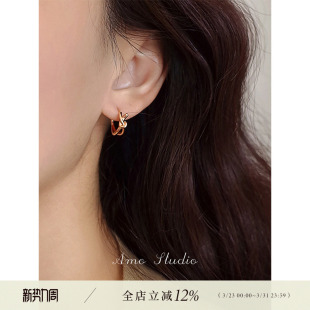 AMO独特小众带钻打结耳环女法式 高级感金色圆圈耳扣耳饰2026新款