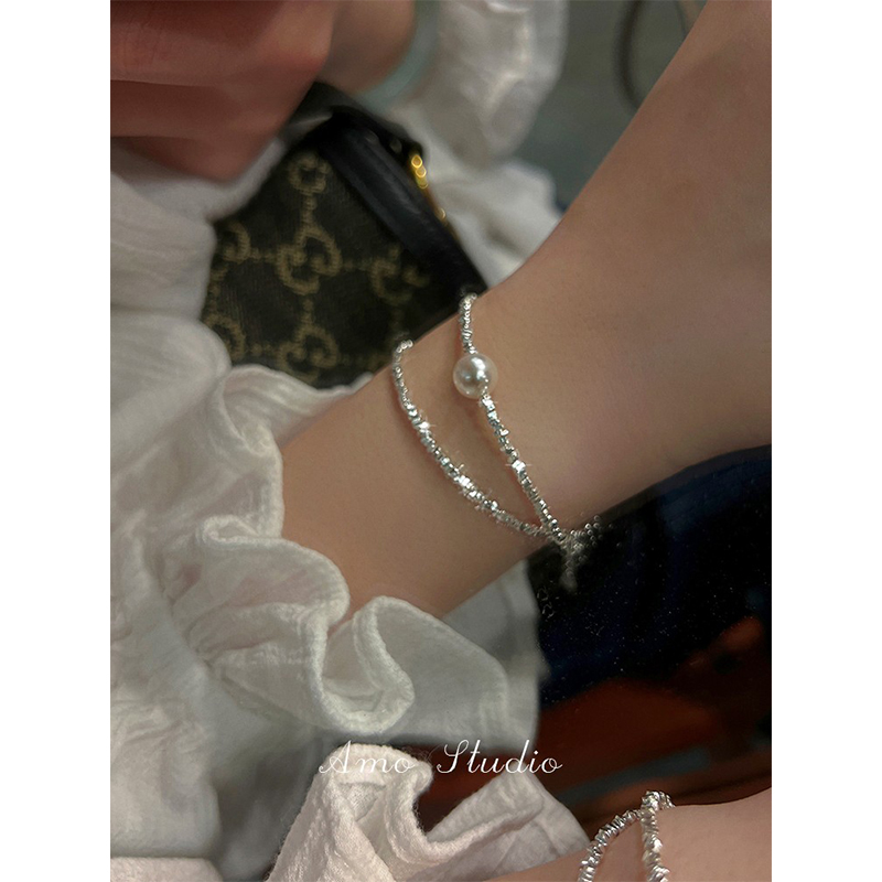 AMO珍珠碎银手链女纯银小众设计