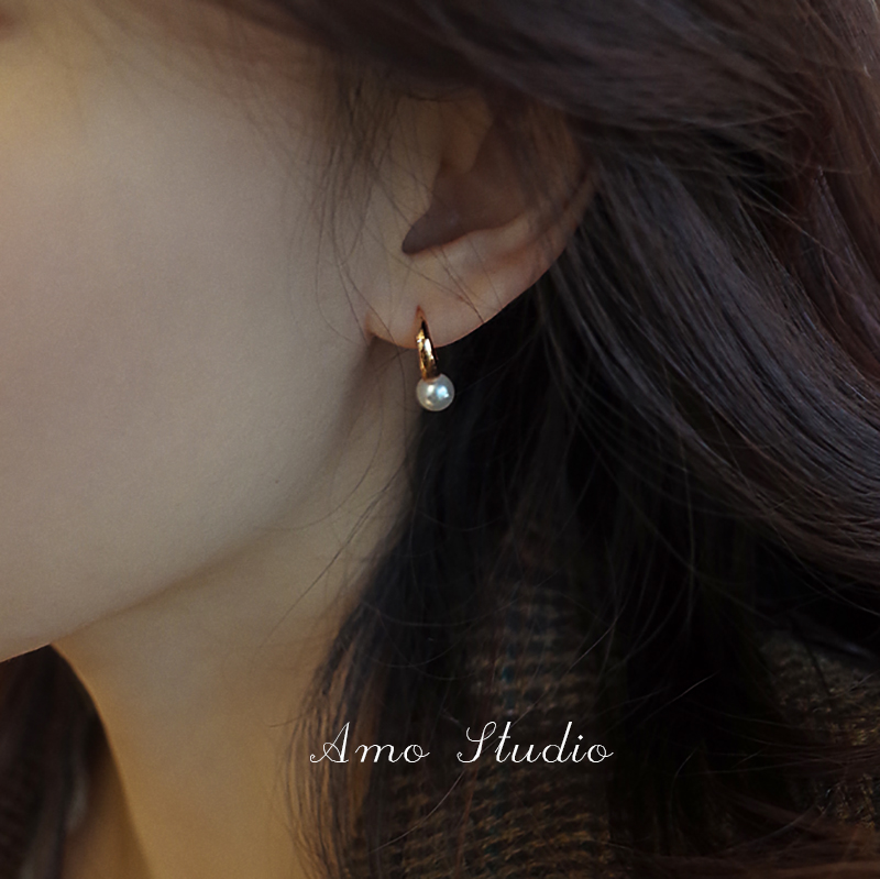 AMO珍珠圆圈耳扣简约复古气质