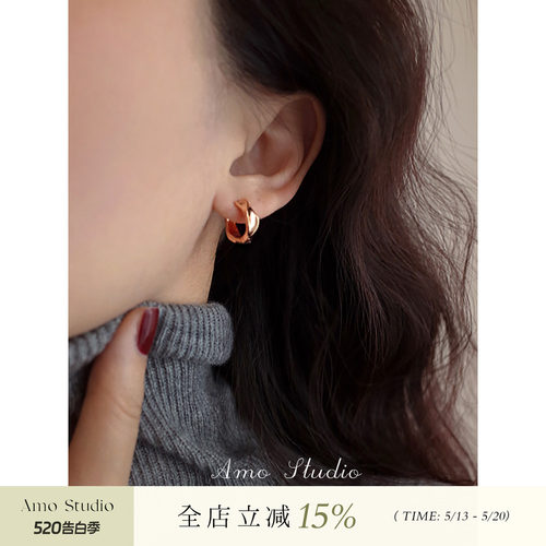 AMO金色肌理圆圈耳环女简约小众