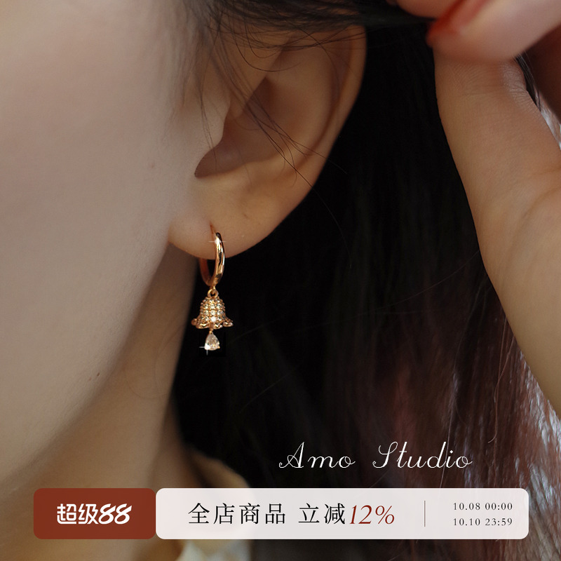 AMO圣诞铃铛耳环女甜美复古