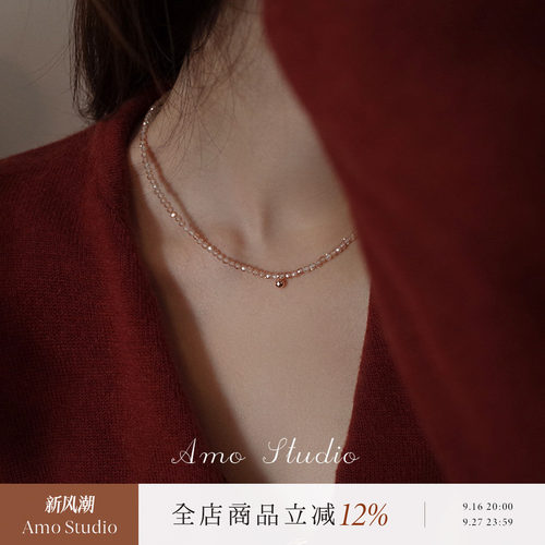 AMO超闪串珠项链女纯银简约基础