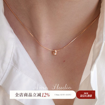 AMO闪钻小金豆纯银项链女简约小众高级百搭日常精致锁骨链2025新