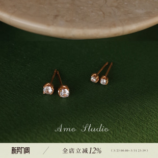 AMO超闪迷你小钻耳钉养耳洞S925纯银睡觉免摘耳饰简约百搭基础款